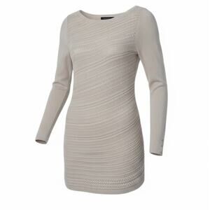 White House Black Market Sweater Dress M Ivory Open Knit Tunic Long Sleeve